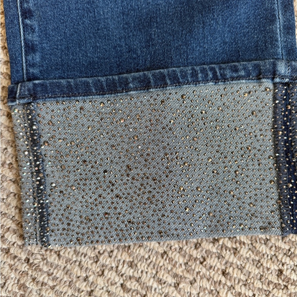 Cropped Rhinestone Cuff Risen Denim Jeans - Picture 3 of 5